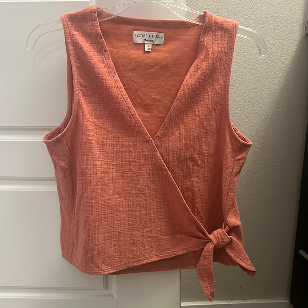 Madewell Textured Coral Wrap Blouse